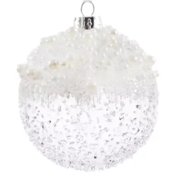 Set di 3 palline di Natale di vetro (D80 mm) Bianco perlato