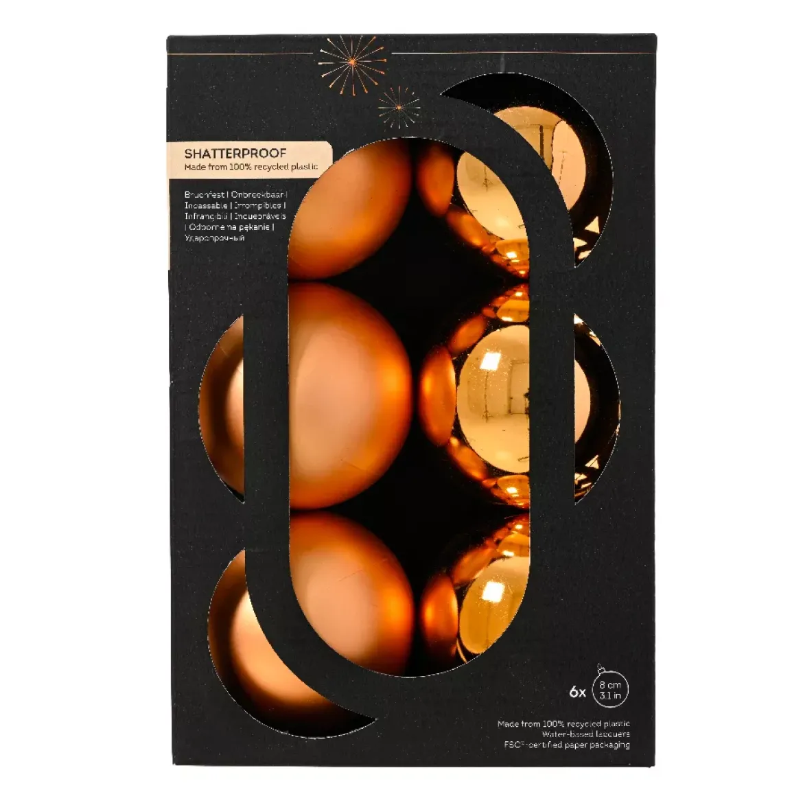 Set di 6 palline di Natale (D80 mm) Aravis Cognac