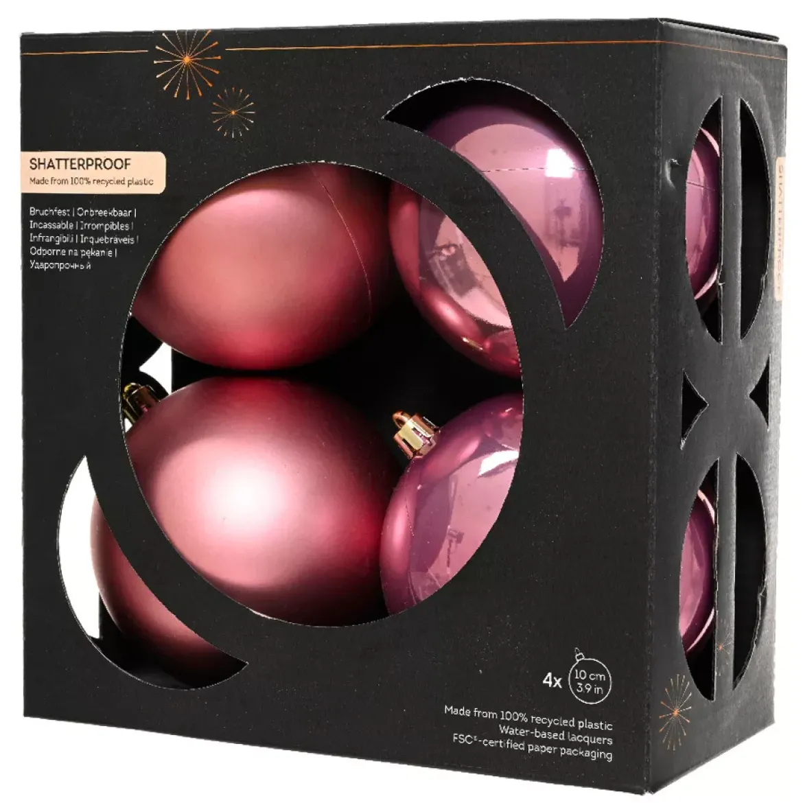 Set di 4 palline di Natale (D100 mm) Aravis Rosa antico