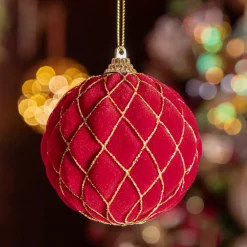 Set di 12 palline di Natale (D80 mm) Buckingham Rosso e oro