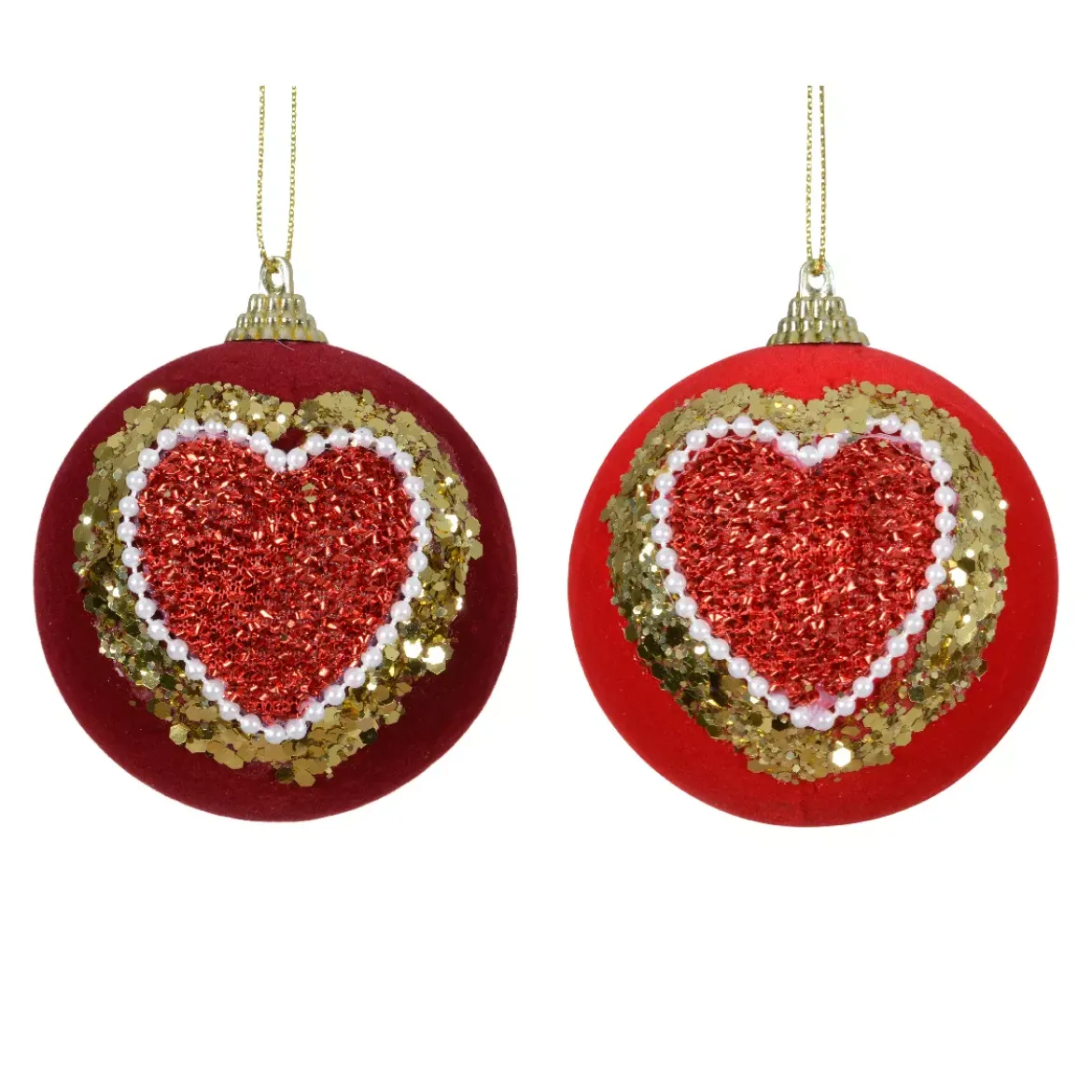 Set di 12 palline di Natale (D80 mm) Cuore di Natale Rosso e oro