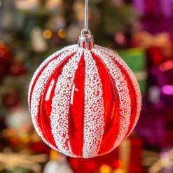 Set di 12 palline di Natale (D100 mm) Fantasia perlate Rosso e bianco