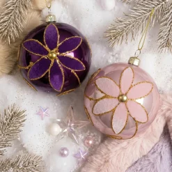 Set di 12 palline di Natale (D80 mm) Fiori maestosi Fico e rosa