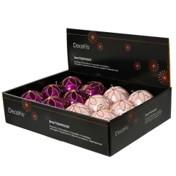 Set di 12 palline di Natale (D80 mm) Fiori maestosi Fico e rosa