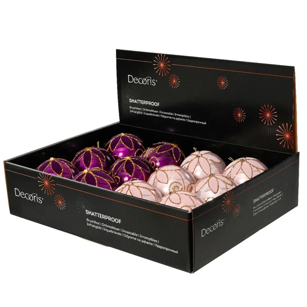 Set di 12 palline di Natale (D80 mm) Fiori maestosi Fico e rosa
