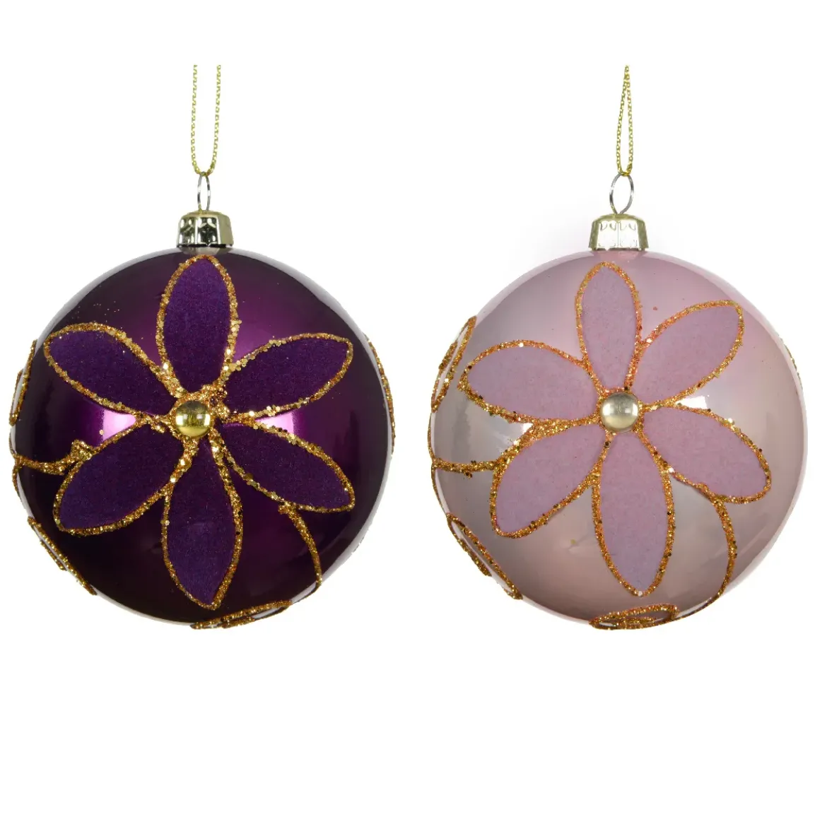 Set di 12 palline di Natale (D80 mm) Fiori maestosi Fico e rosa