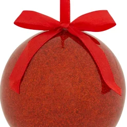 Set di 14 Palline di natale (D150 mm) Glitterate e con Fiocco Rosso