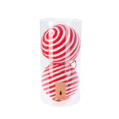Set di 2 palline di Natale (D120 mm) Lana a righe Rosso e bianco