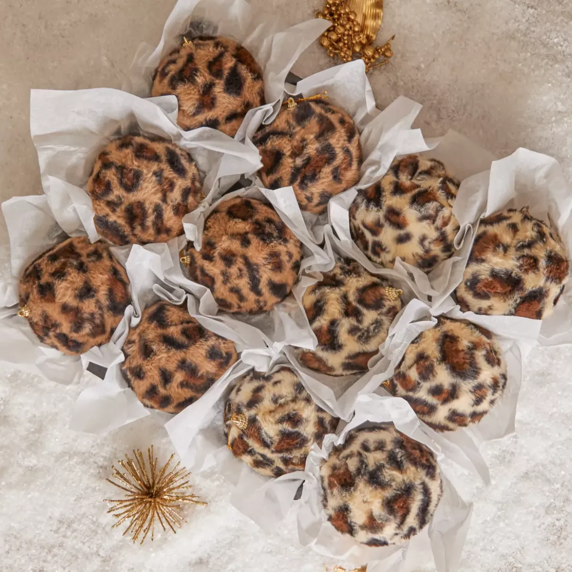 Set di 12 palline di Natale (D100 mm) Leopardo Beige e marrone