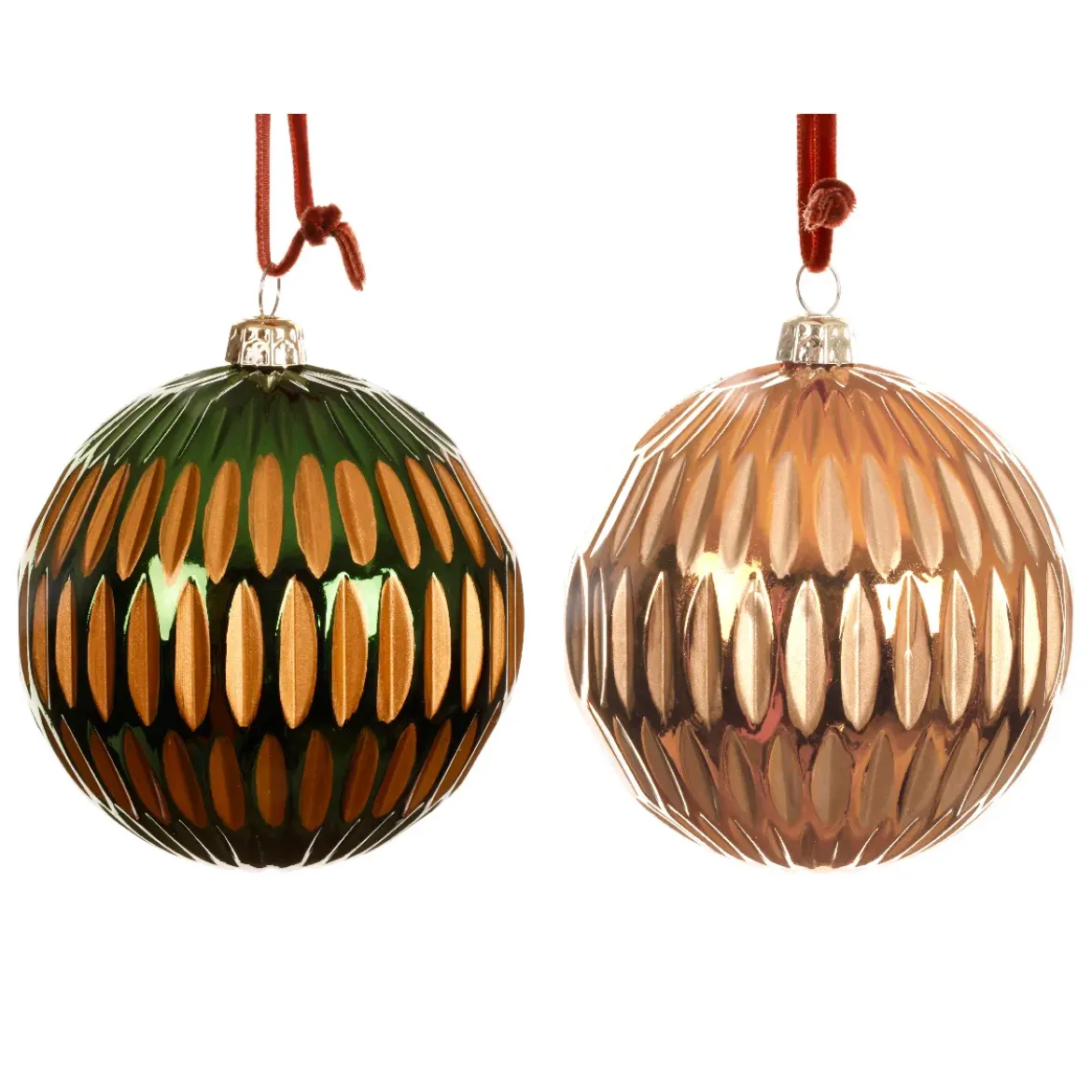 Set di 12 palline di Natale (D80 mm) Lusso Retrò Arancione e verde abete