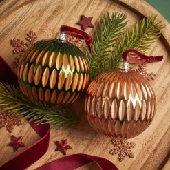 Set di 12 palline di Natale (D80 mm) Lusso Retrò Arancione e verde abete