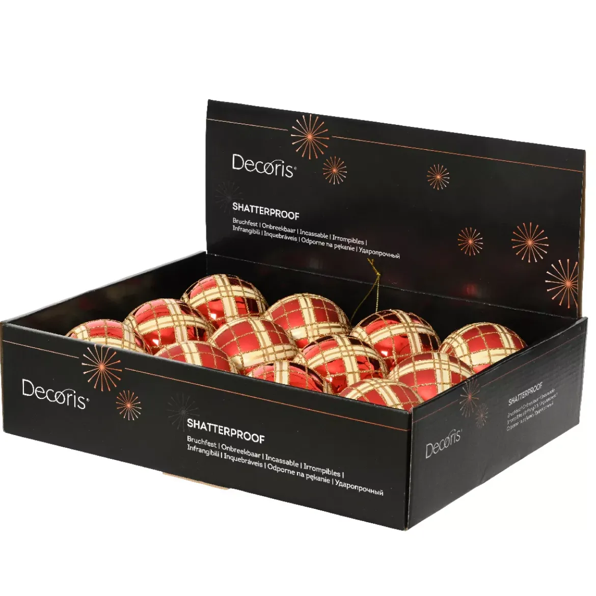 Set di 12 palline di Natale (D80 mm) Marilyn Rosso con glitter oro
