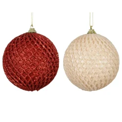 Set di 12 palline di Natale (D100 mm) Quadretti e lustrini Rosso e perla
