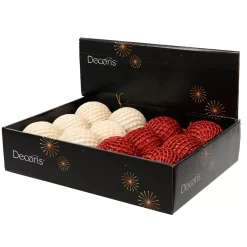 Set di 12 palline di Natale (D100 mm) Quadretti e lustrini Rosso e perla