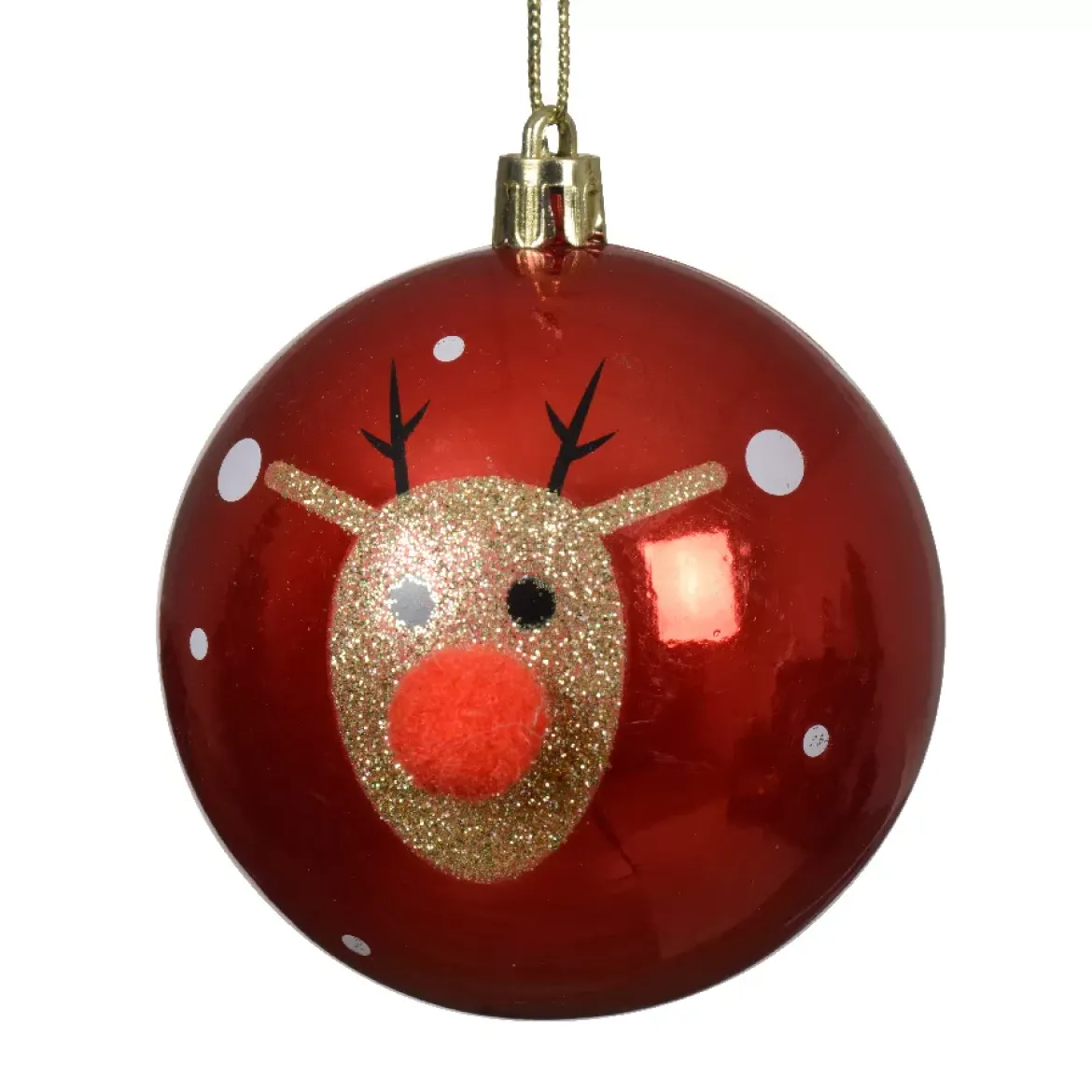 Set di 12 Palline di Natale (D80 mm) Renna Clown con glitter Rosso e oro