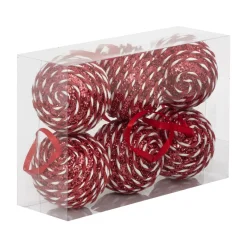 Set di 6 Palline di natale (D80 mm) Righe Fantasia Rosso e bianco