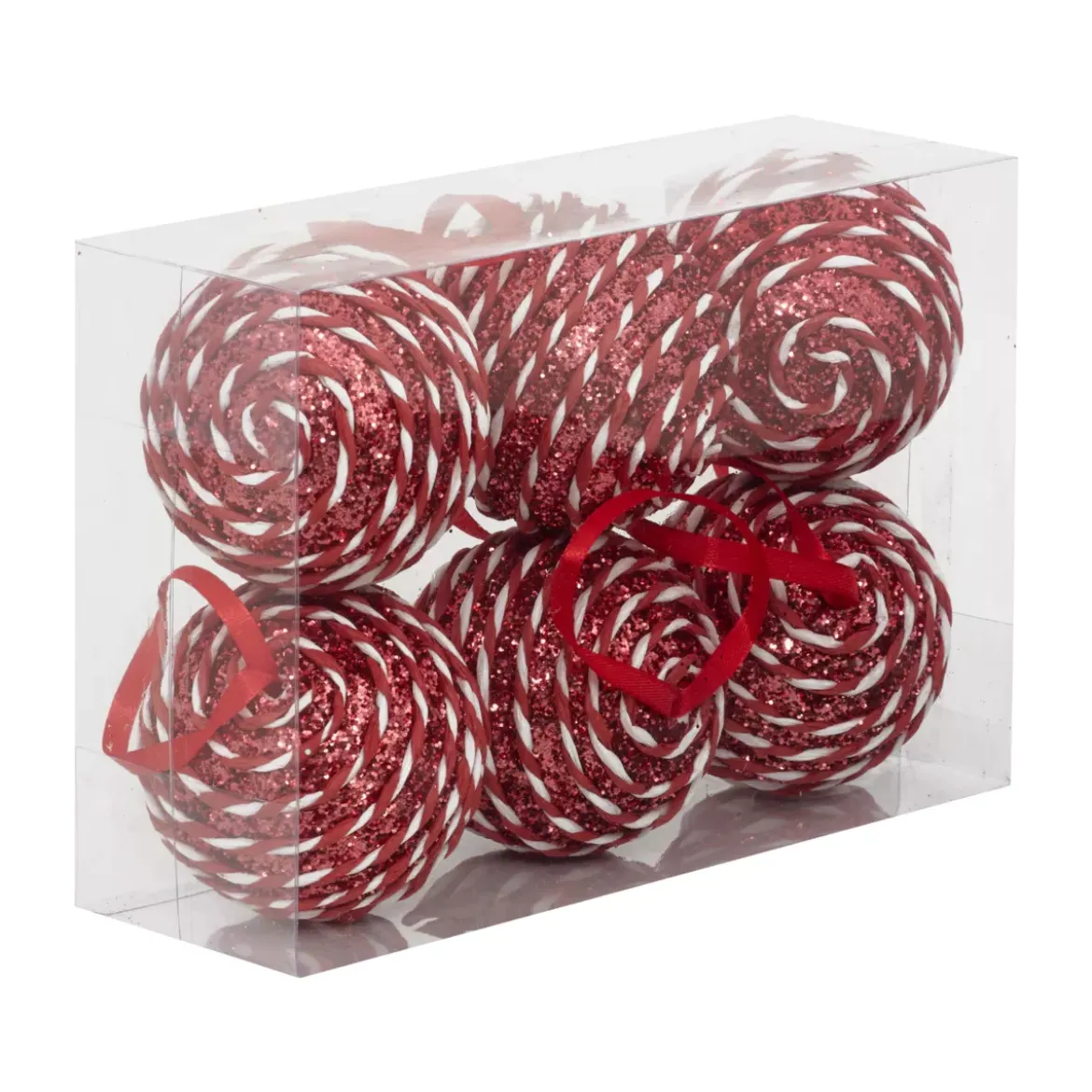 Set di 6 Palline di natale (D80 mm) Righe Fantasia Rosso e bianco
