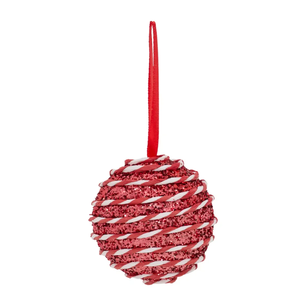 Set di 6 Palline di natale (D80 mm) Righe Fantasia Rosso e bianco