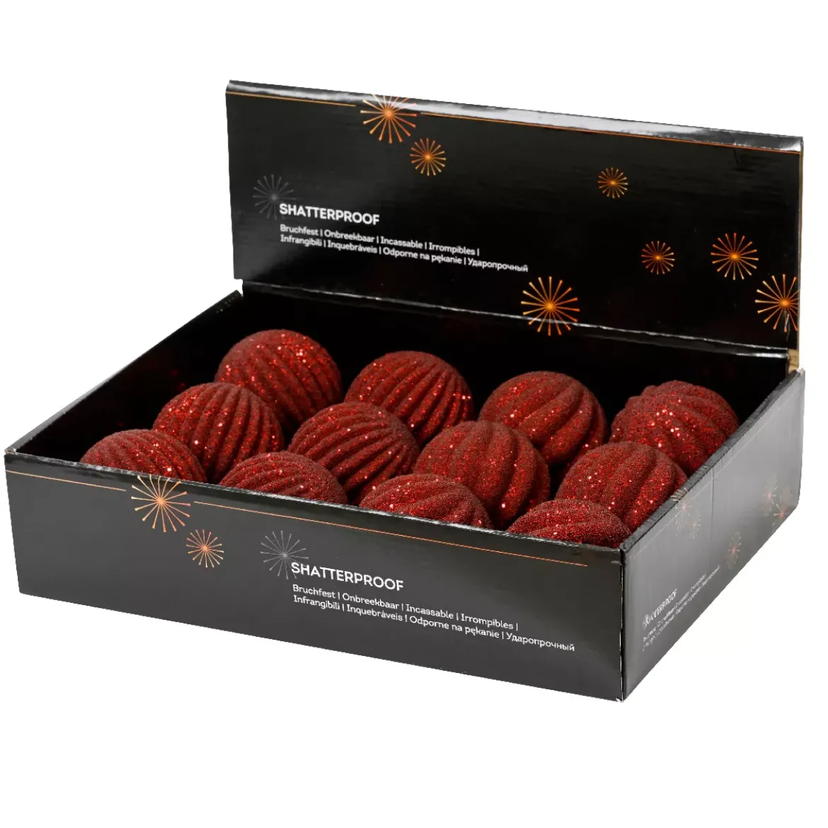 Set di 12 palline di Natale (D80 mm) Riflesso d'oro Bordeaux