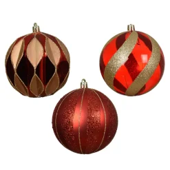 Set di 12 palline di Natale (D100 mm) Venezia Rosso con glitter oro