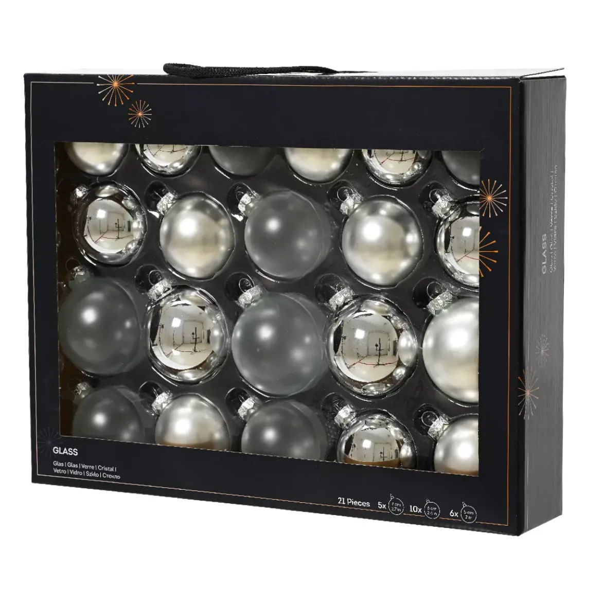 Set di 21 palline di Natale in vetro (D60 a 75 mm) Assortite Cristallo Argento