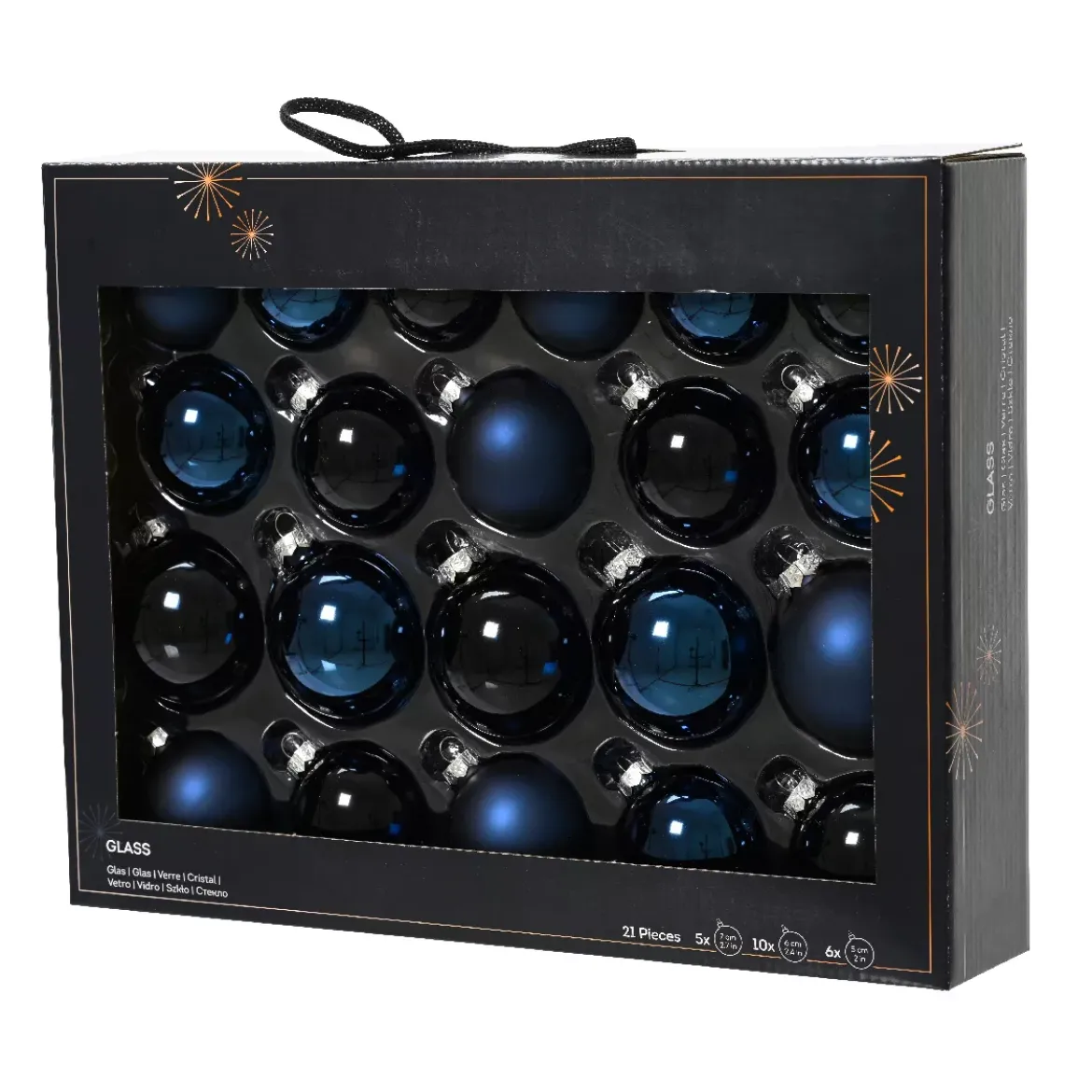 Set di 21 palline di Natale in vetro assortite Cristallo Blu notte