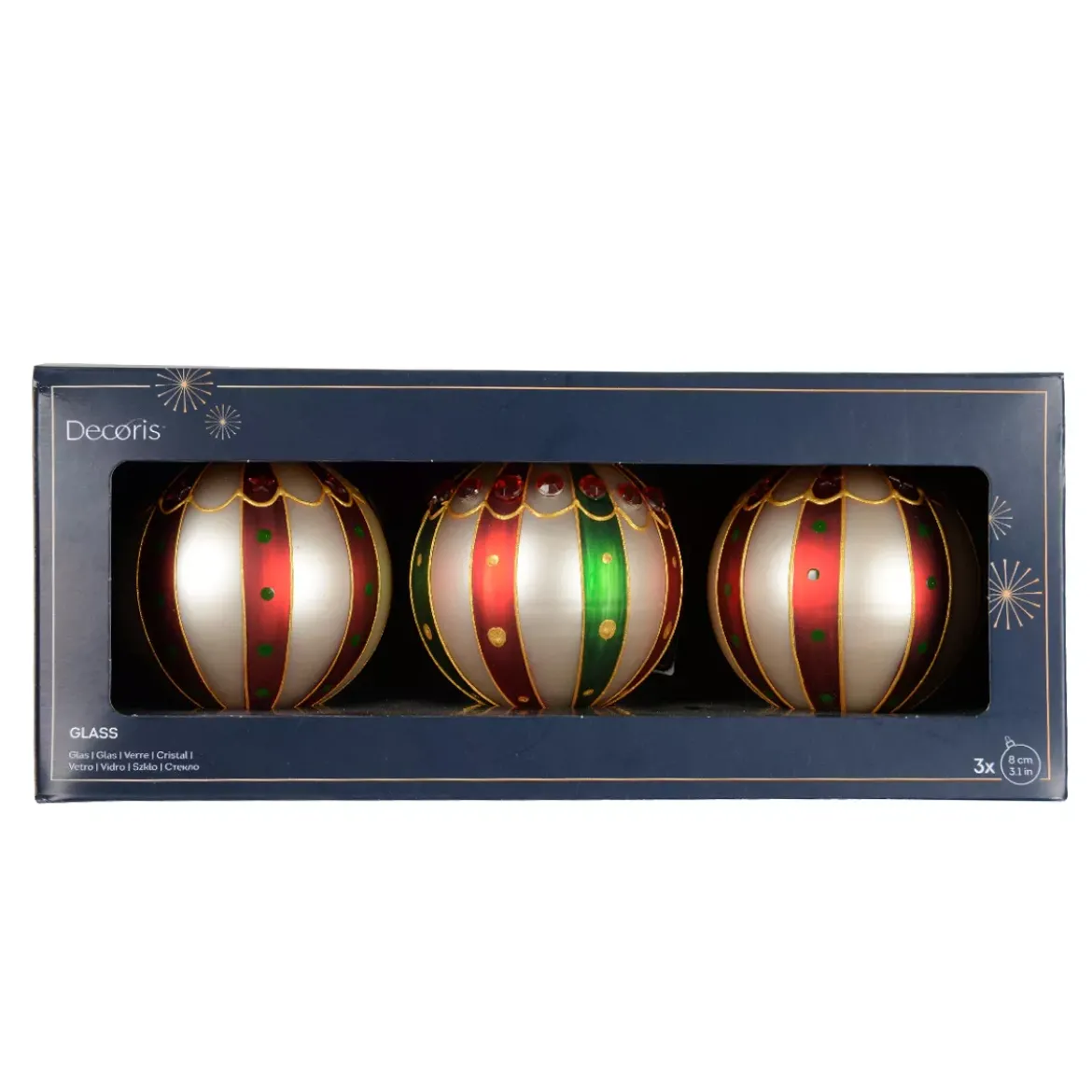 Set di 3 palline di Natale in vetro (D80 mm) Sweet Circus Multicolore