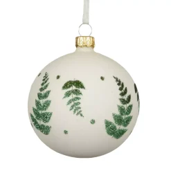 Set di 6 palline di Natale in vetro (D80 mm) Delicatezza Bianco lana e verde glitterato