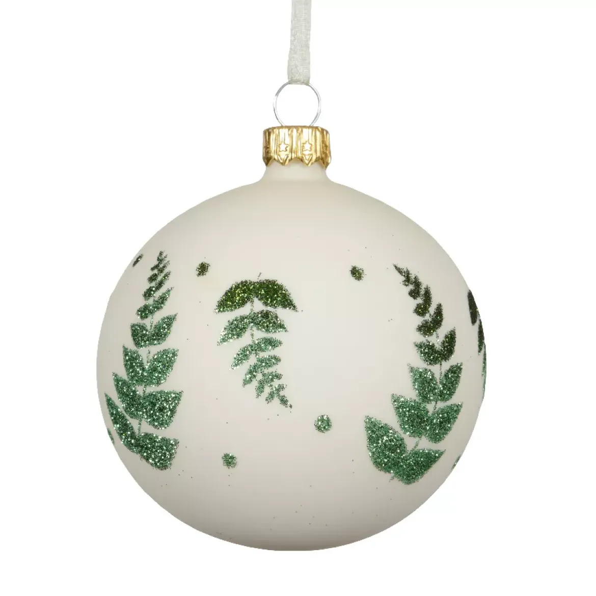 Set di 6 palline di Natale in vetro (D80 mm) Delicatezza Bianco lana e verde glitterato