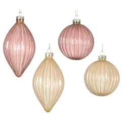 Set di 12 palline di Natale in vetro (D80 mm) glitterate Rosa e perla