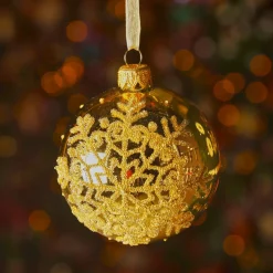 Set di 6 palline di Natale in vetro (D80 mm) Fiocco di neve dorato con glitter