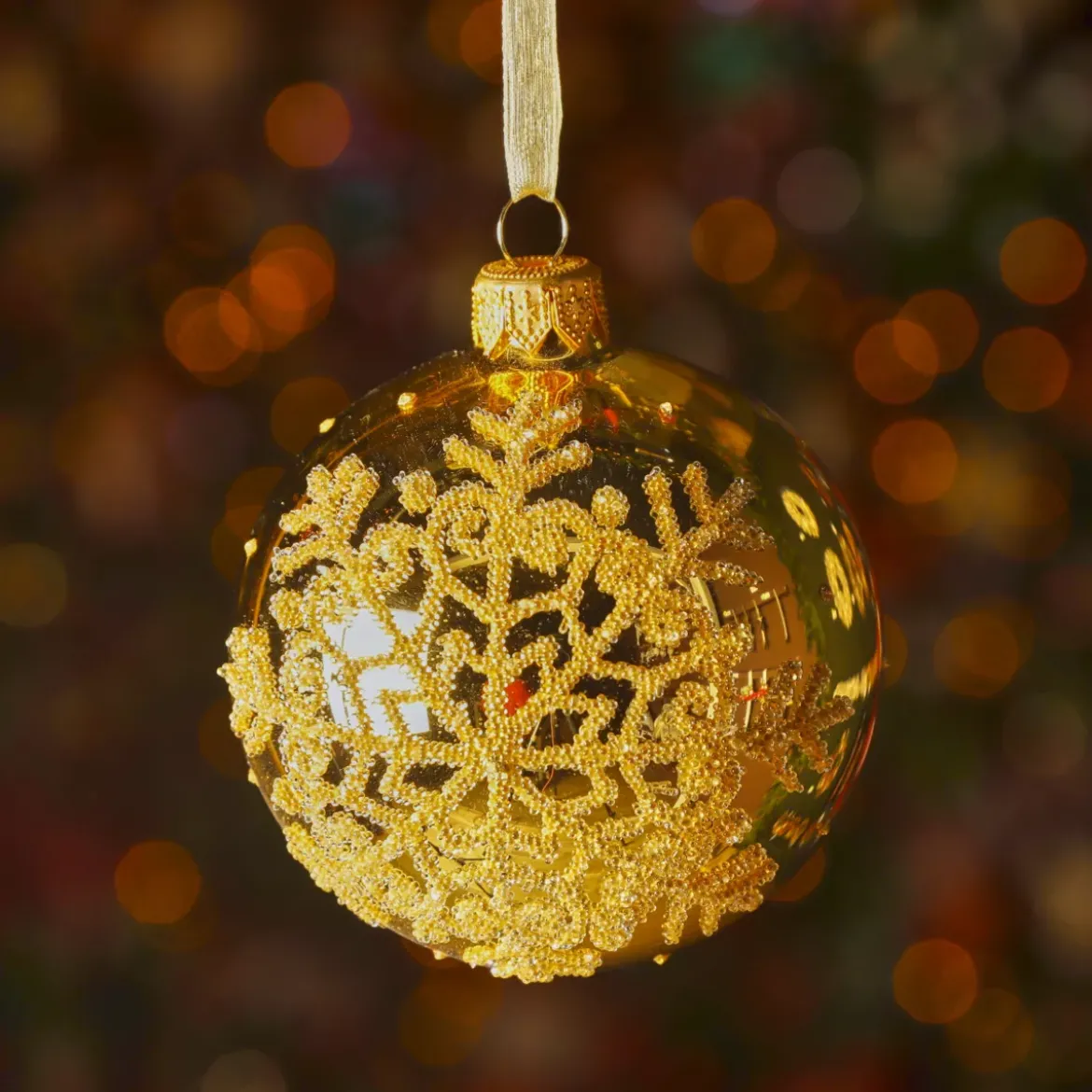 Set di 6 palline di Natale in vetro (D80 mm) Fiocco di neve dorato con glitter