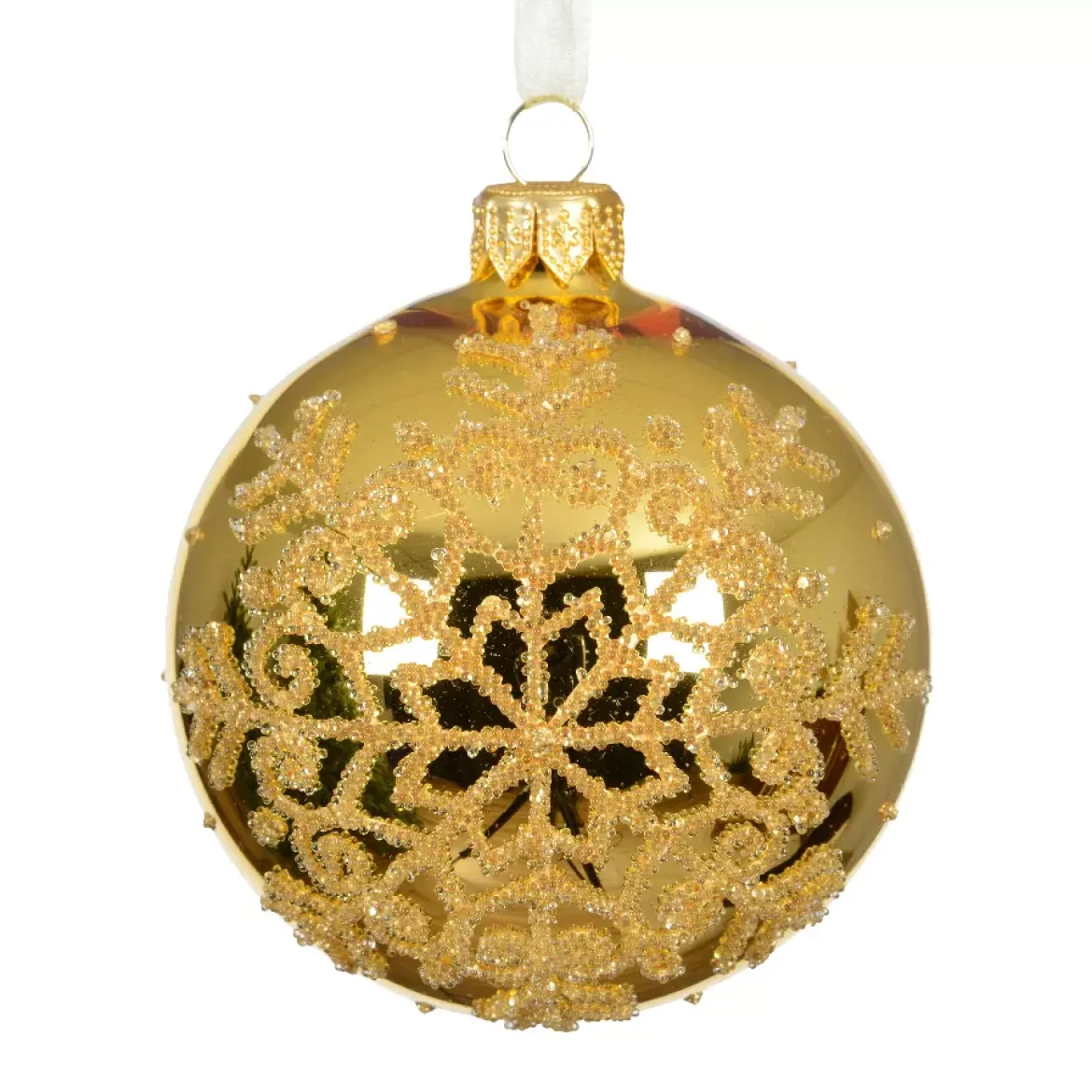 Set di 6 palline di Natale in vetro (D80 mm) Fiocco di neve dorato con glitter