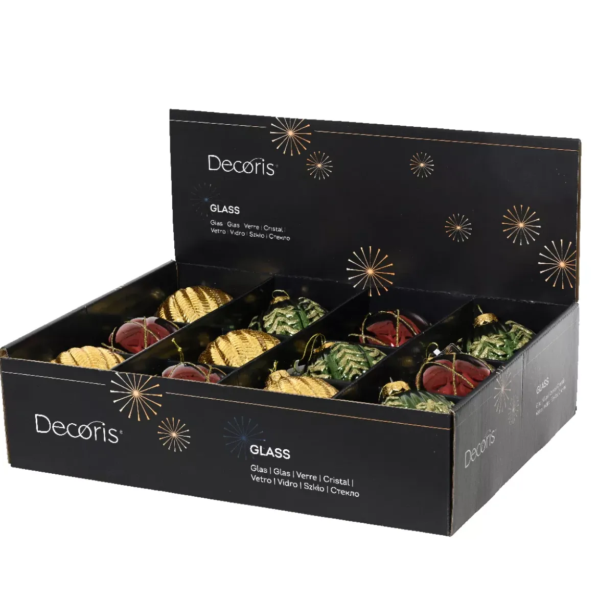 Set di 12 palline di Natale in vetro (D100 mm) Sogno Bordeaux, verde abete e oro