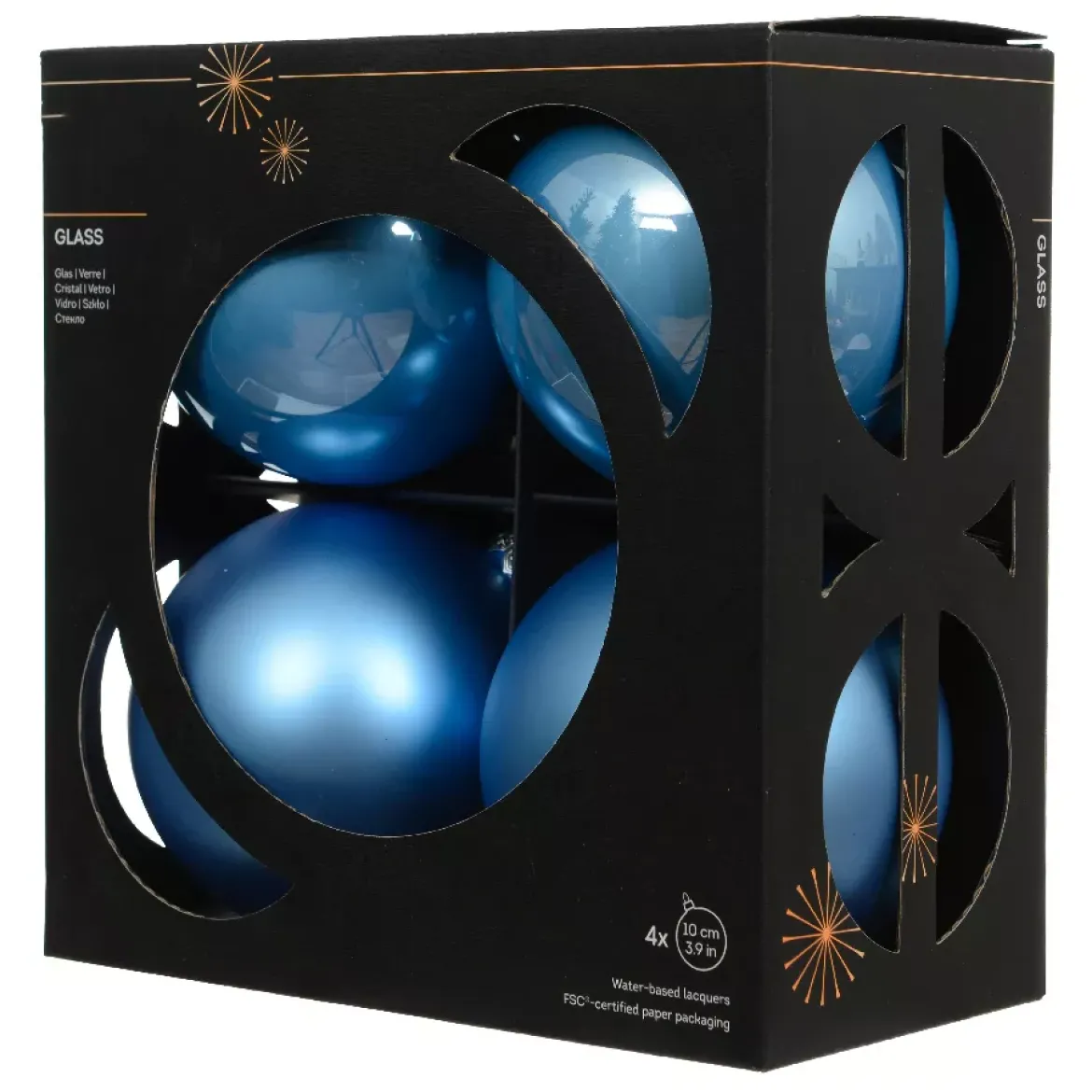 Set di 4 Palline di Natale in vetro (D100 mm) Boreale Azzurro
