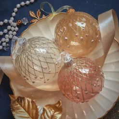 Set di 6 palline di Natale in vetro (D80 mm) Vintage Rosa e perla