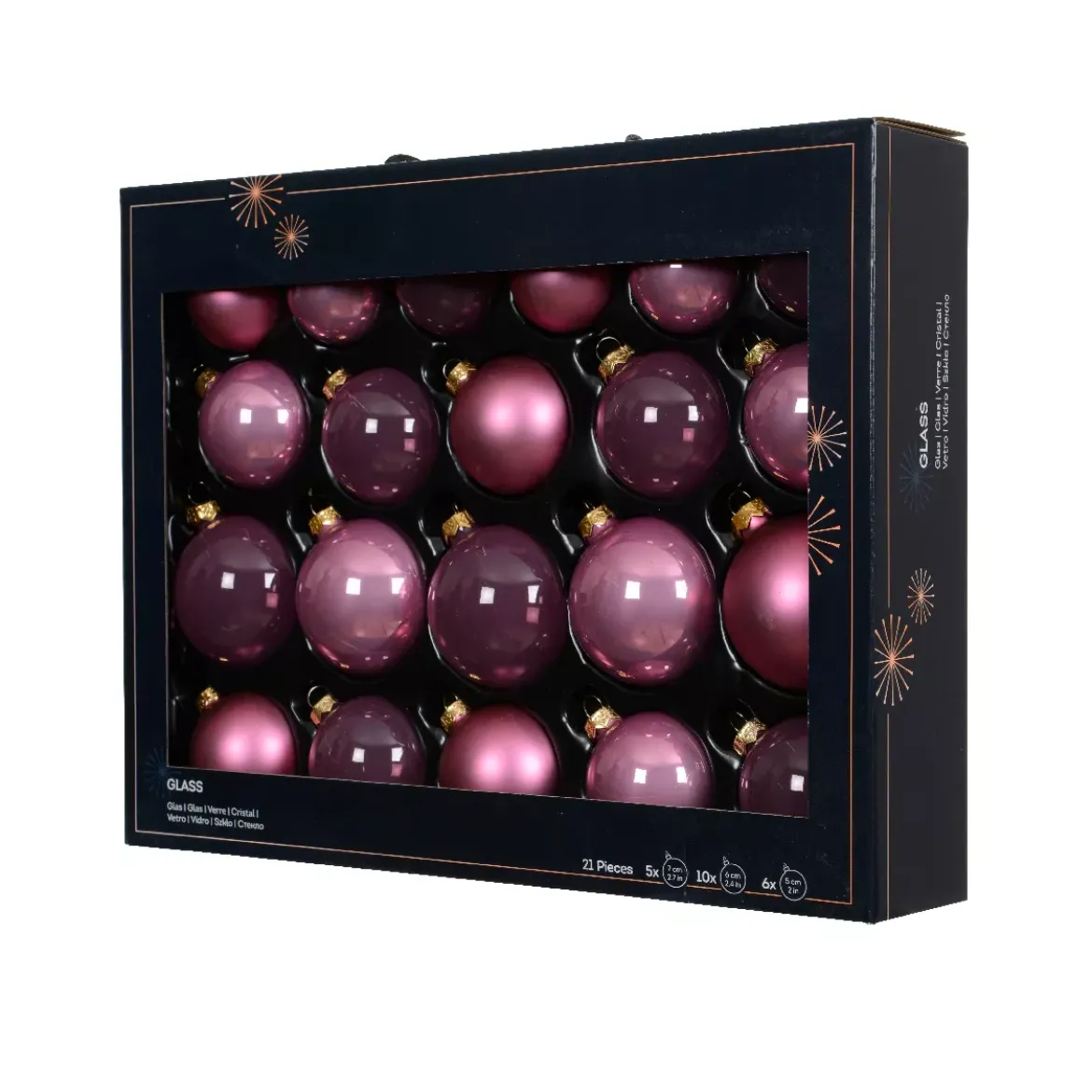 Set di 21 palline di Natale in vetro (D60 a 75 mm) Assortite Cristallo Rosa