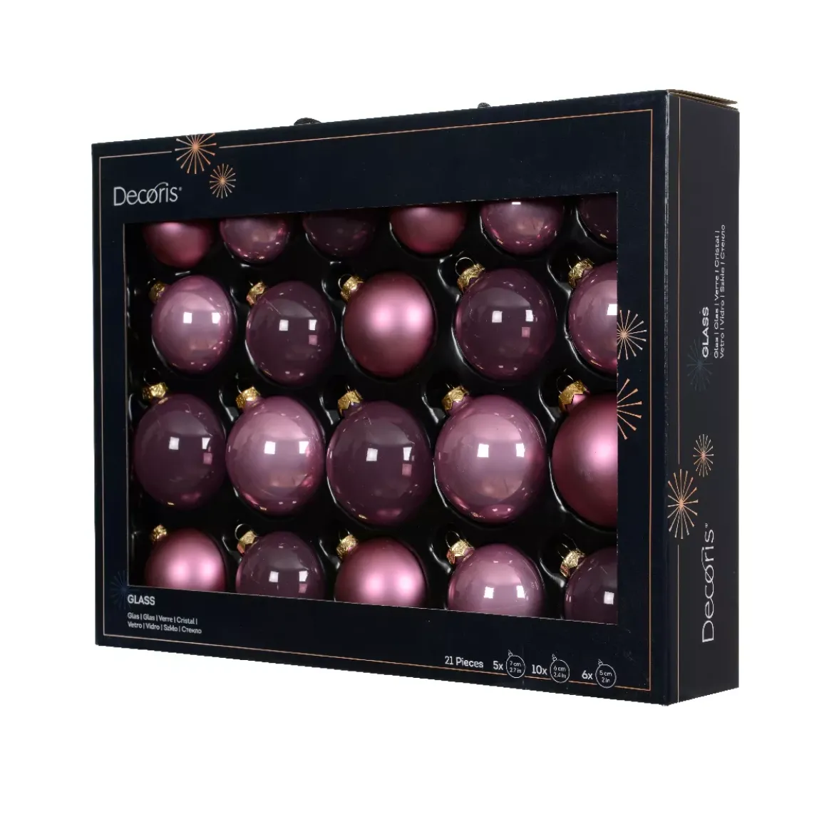 Set di 21 palline di Natale in vetro (D60 a 75 mm) Assortite Cristallo Rosa