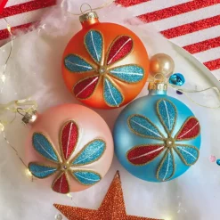 Set di 12 palline di Natale in vetro (D80 mm) Petali glitterati Multicolore