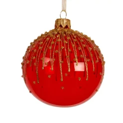 Set di 6 palline di Natale in vetro (D80 mm) Fiore ghiacciato Rosso