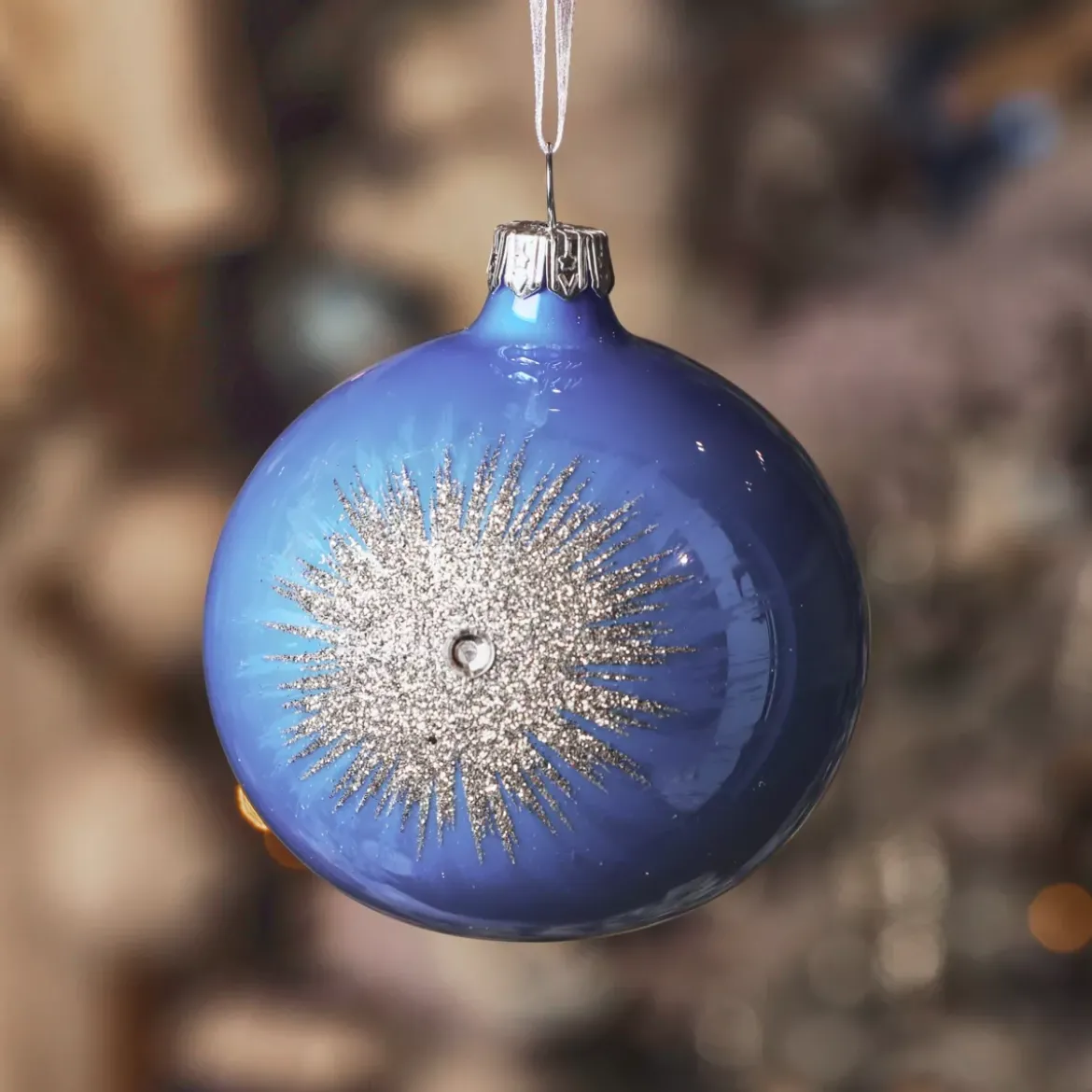 Set di 6 palline di Natale in vetro (D80 mm) Scintilla d'inverno Blu cielo e Argento
