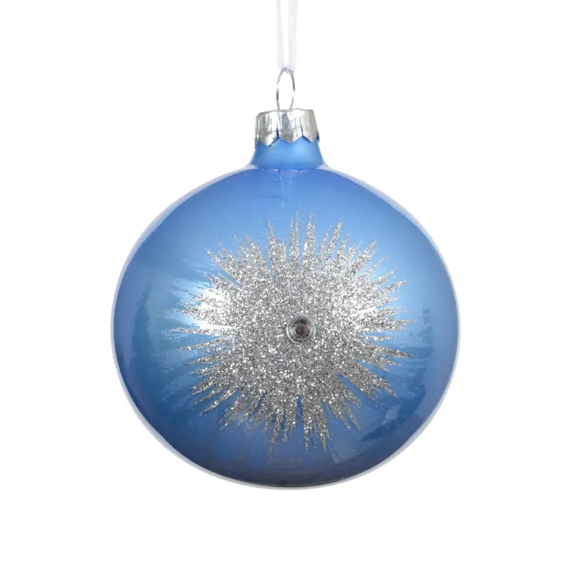 Set di 6 palline di Natale in vetro (D80 mm) Scintilla d'inverno Blu cielo e Argento