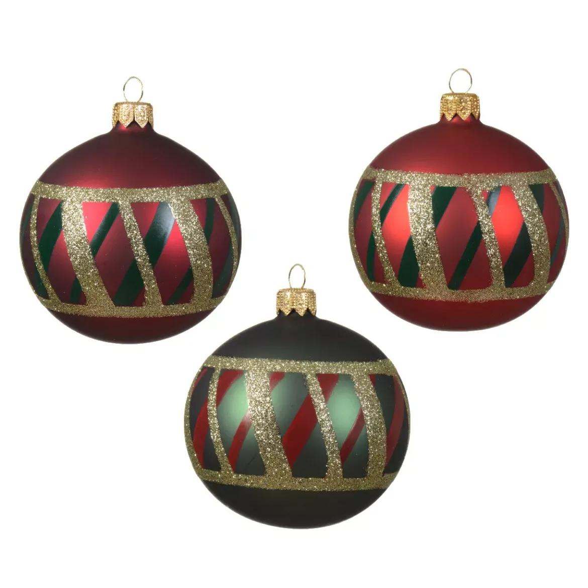Set di 6 palline di Natale in vetro (D80 mm) Quadri Verde e rosso