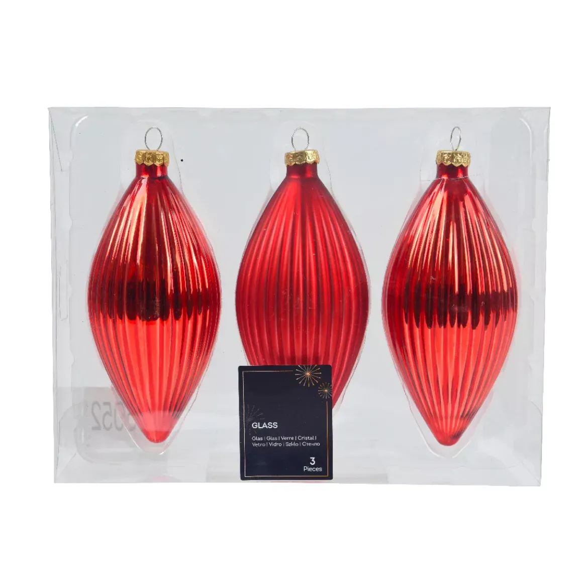 Set di 3 palline di Natale in vetro (D60 mm) Goccia Preziosa Rosso