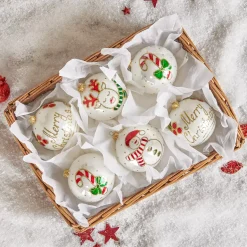 Set di 6 palline di Natale in vetro (D100 mm) Tenerezze Bianco perlato