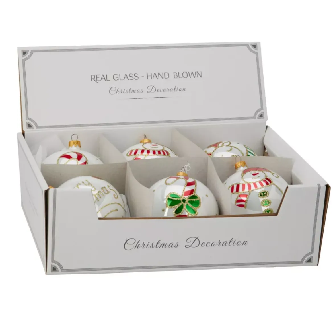 Set di 6 palline di Natale in vetro (D100 mm) Tenerezze Bianco perlato