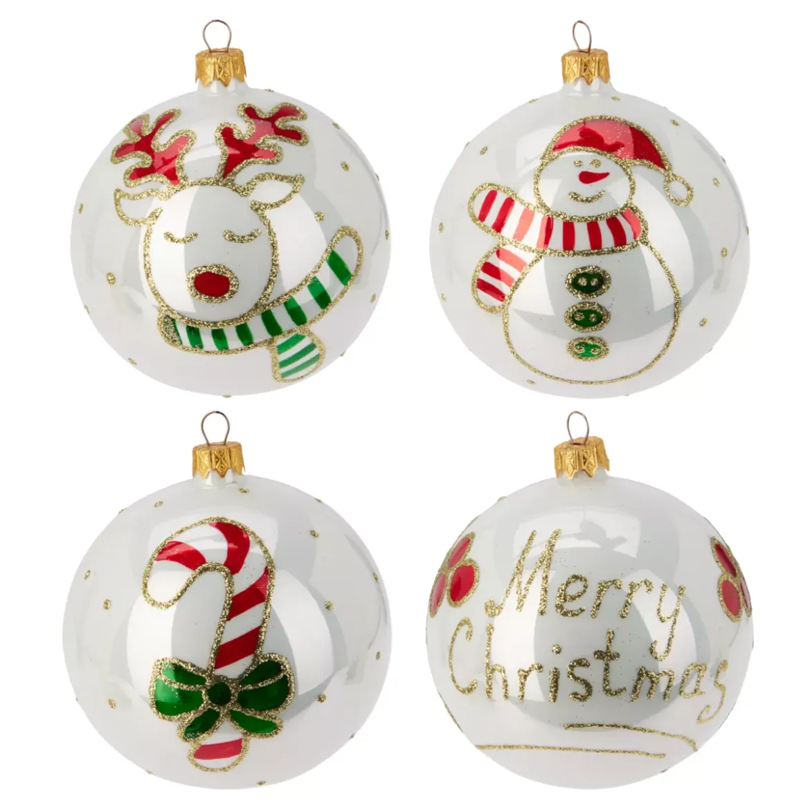 Set di 6 palline di Natale in vetro (D100 mm) Tenerezze Bianco perlato