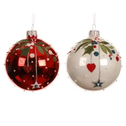 Set di 6 palline di Natale in vetro (D80 mm) Natale d'Antan Rosso e bianco