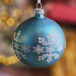 Set di 6 palline di Natale in vetro (D80 mm) Fiocco di neve Blu brillante