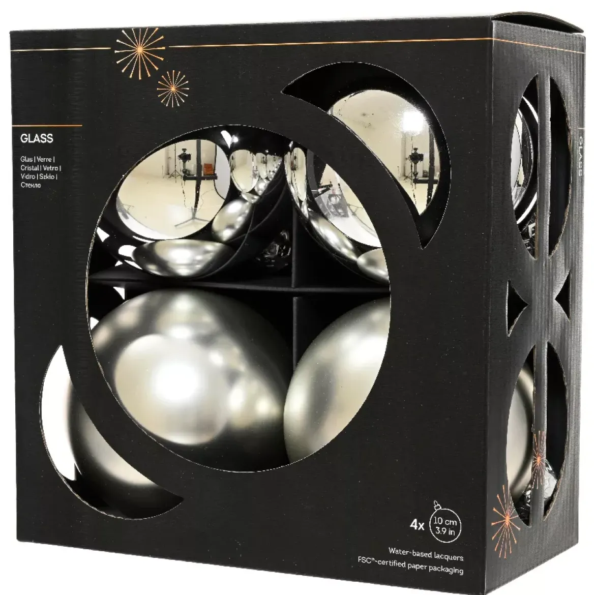 Set di 4 palline di Natale in vetro (D100 mm) Boreale Argento